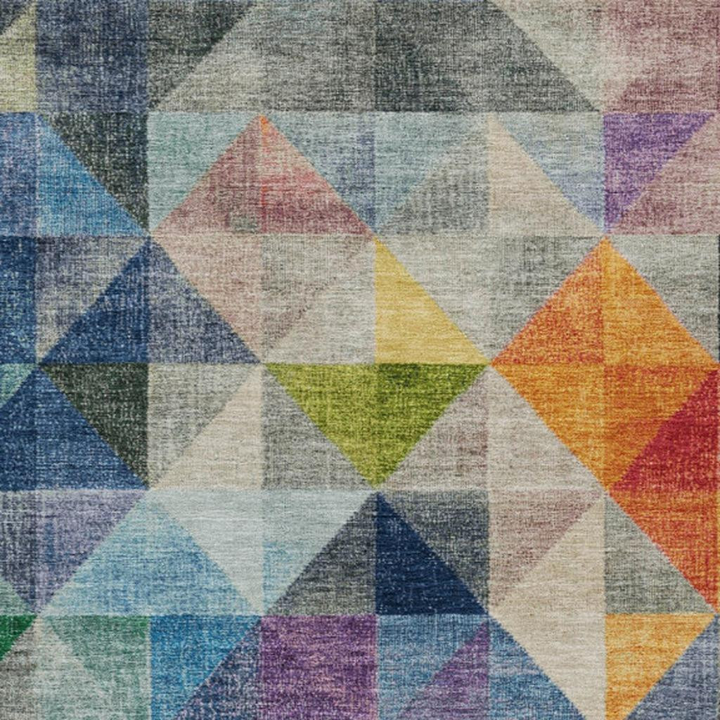 628828 9 x 12 ft. Beige Navy Blue & Orange Geometric Washable Transitional Indoor & Outdoor Rectangle Area Rug
