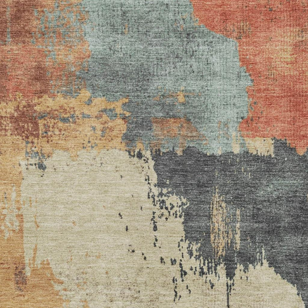 628463 10 x 14 ft. Rust Beige & Charcoal Abstract Washable Transitional Indoor & Outdoor Rectangle Area Rug