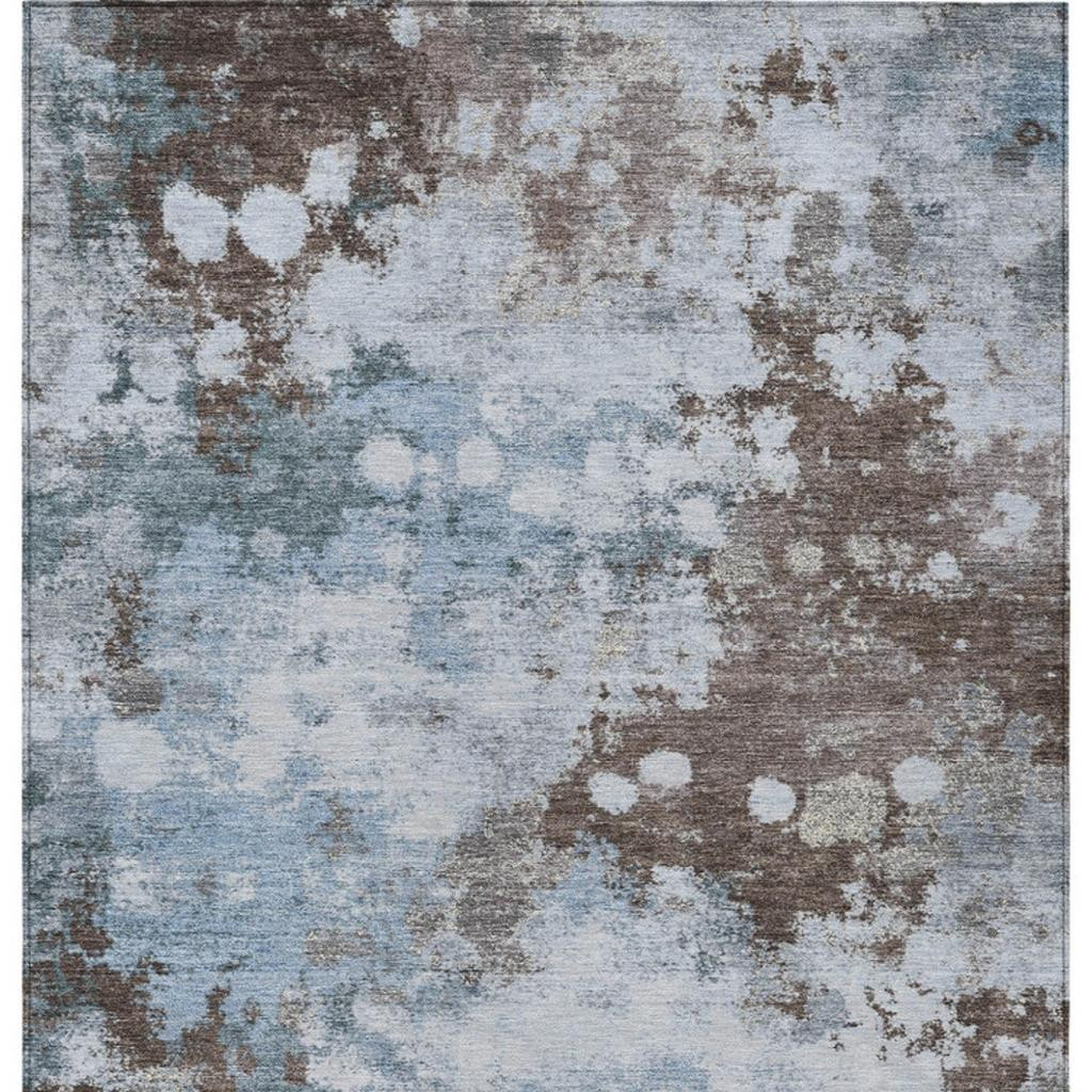 628420 9 x 12 ft. Sky Blue & Brown Abstract Washable Transitional Indoor & Outdoor Rectangle Area Rug