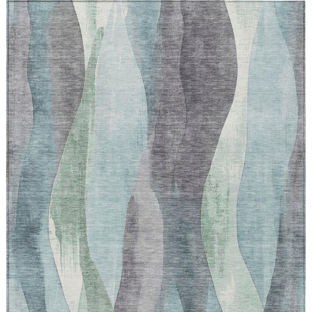 628351 5 x 8 ft. Teal, Blue & Fern Green Abstract Washable Transitional Indoor & Outdoor Rectangle Area Rug