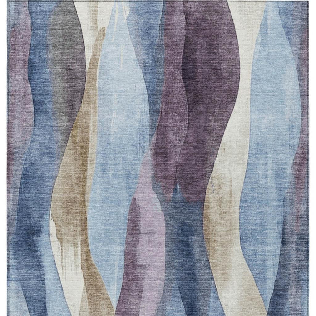 628332 3 x 5 ft. Denim Blue & Purple Abstract Washable Transitional Indoor & Outdoor Rectangle Area Rug
