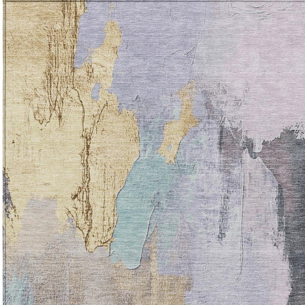 627672 5 x 8 ft. Lavender & Gold Abstract Washable Transitional Indoor & Outdoor Rectangle Area Rug