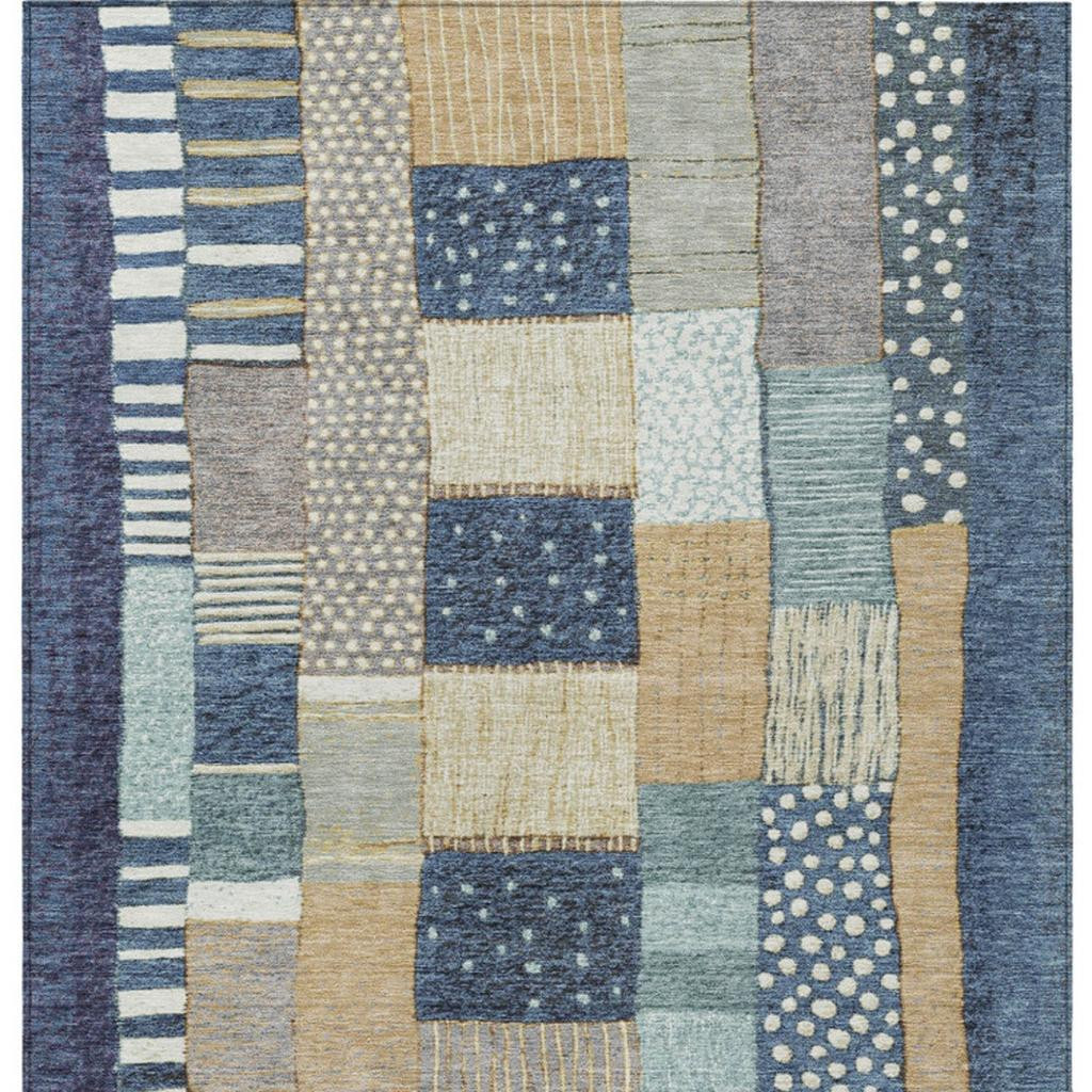627285 5 x 8 ft. Navy Blue Beige & Ivory Geometric Washable Transitional Indoor & Outdoor Rectangle Area Rug