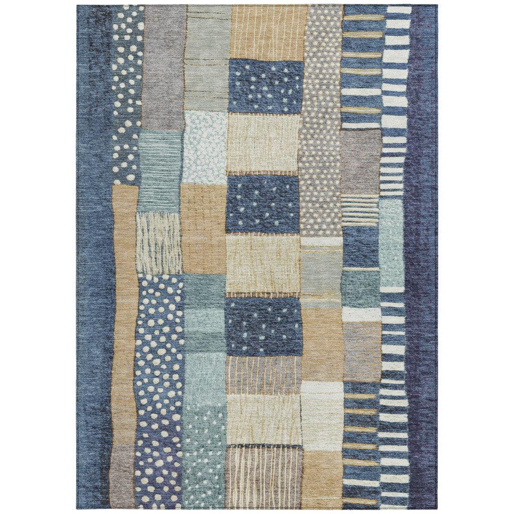 627287 8 x 10 ft. Navy Blue Beige & Ivory Geometric Washable Transitional Indoor & Outdoor Rectangle Area Rug