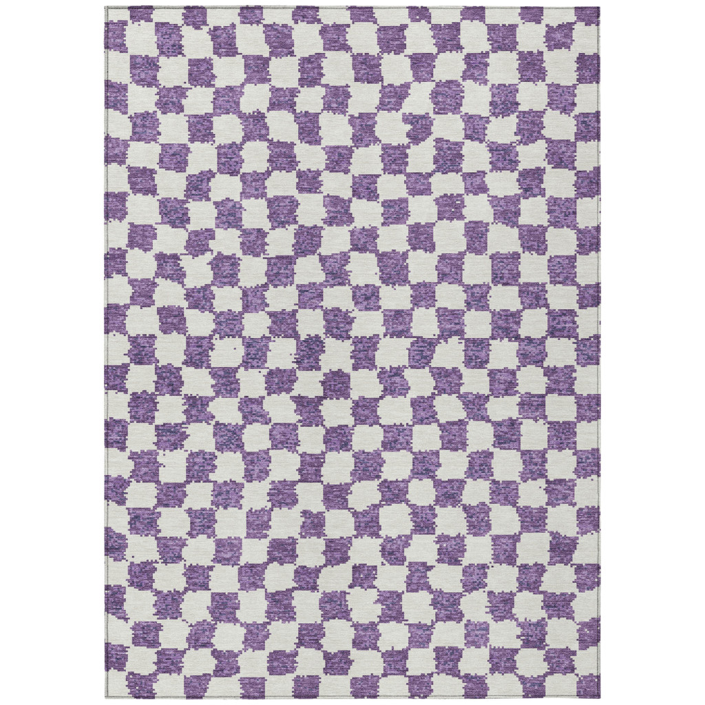 627230 3 x 5 ft. Purple & Ivory Geometric Washable Transitional Indoor & Outdoor Rectangle Area Rug