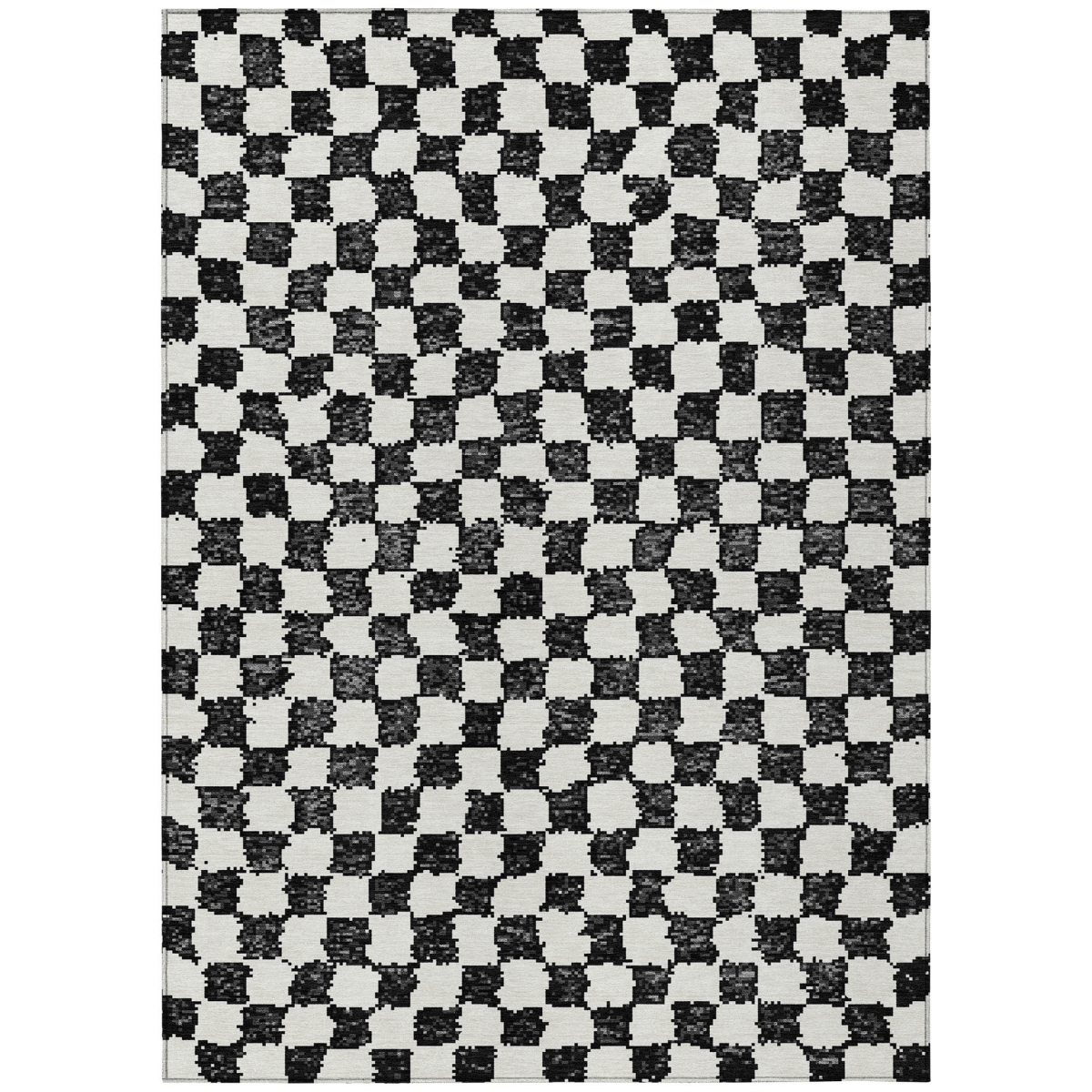 627189 5 x 8 ft. Black & Ivory Geometric Washable Transitional Indoor & Outdoor Rectangle Area Rug