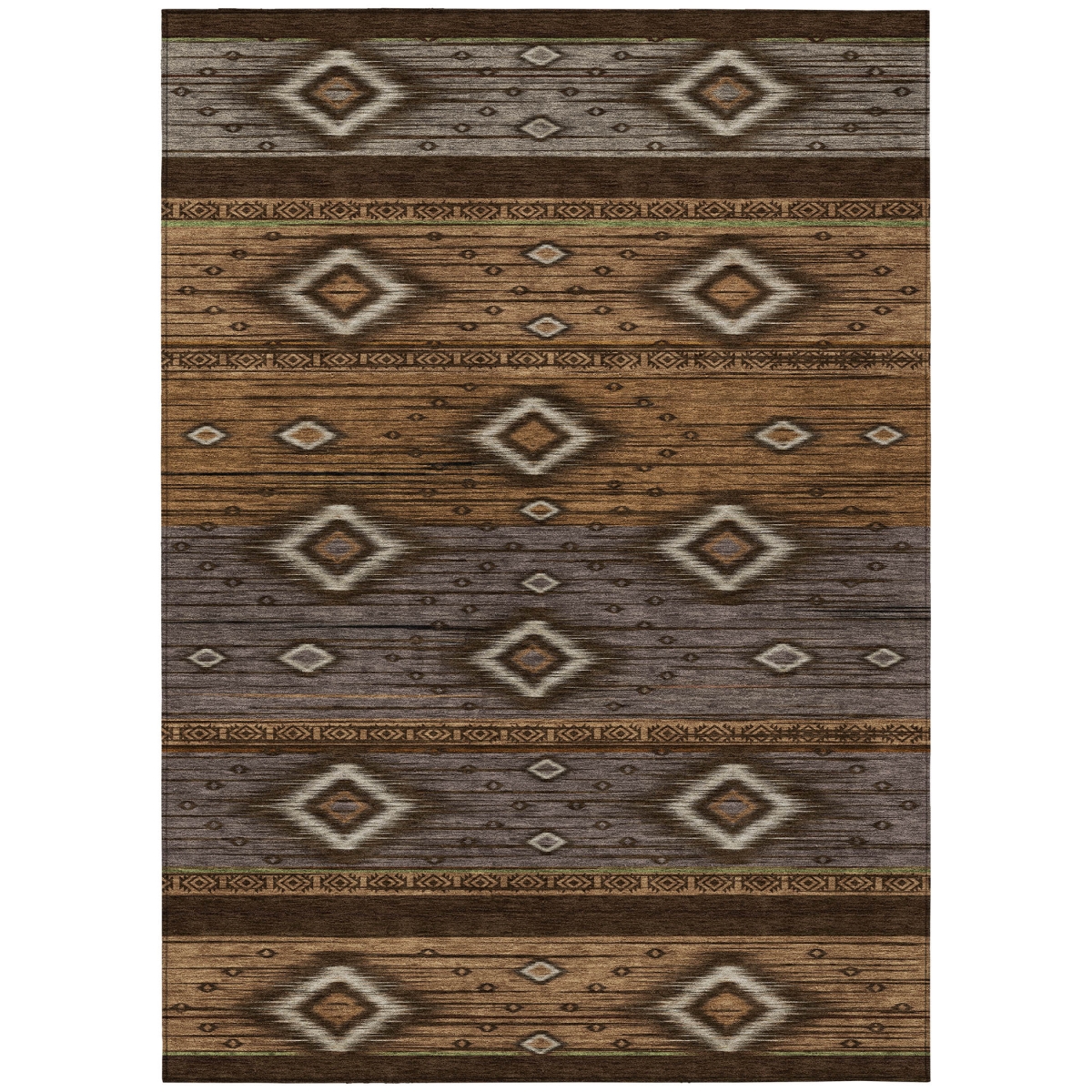 626737 10 x 14 ft. Chocolate Copper & Gray Tribal Washable Transitional Indoor & Outdoor Rectangle Area Rug