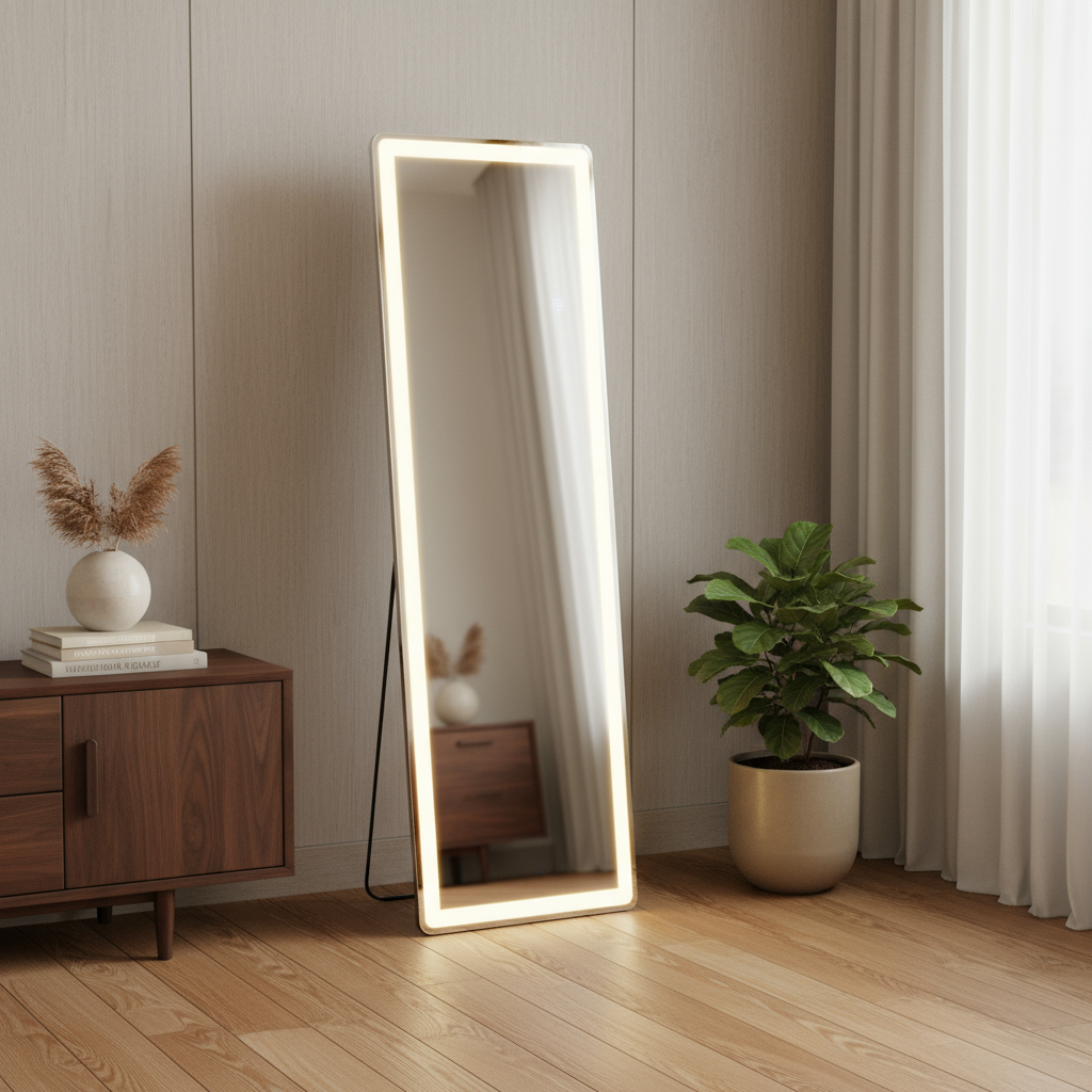 636331 60 in. Clear Lighted Freestanding & Wall Mount Frameless Full Length Mirror