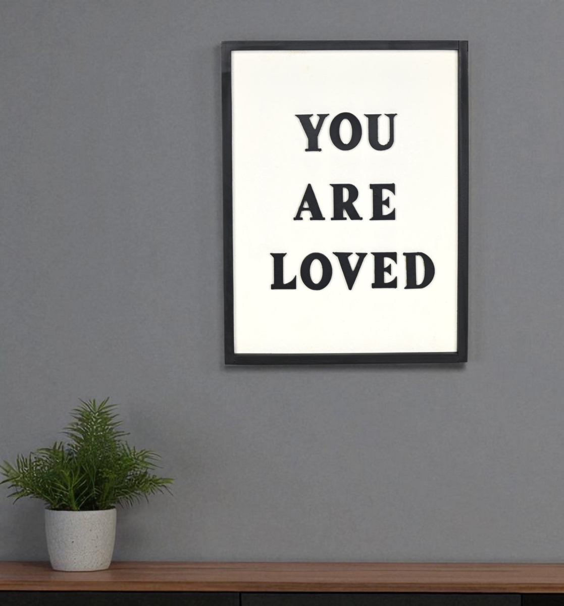 634363 16 x 12 in. Black & White You Are Loved Framed Wall Decor