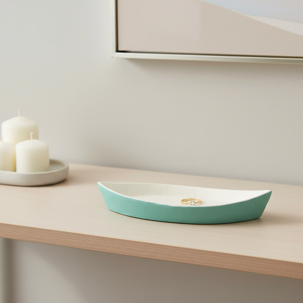 Picture of HomeRoots 634797 10 in. Aqua & White Cast Iron Oval Boat Shaped Tray