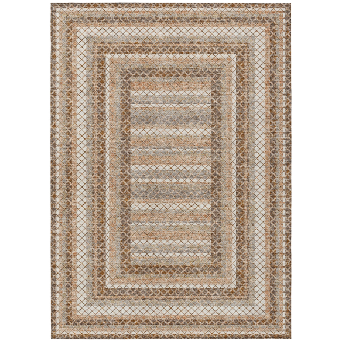 628963 5 x 8 ft. Chocolate & Beige Geometric Washable Transitional Indoor & Outdoor Rectangle Area Rug