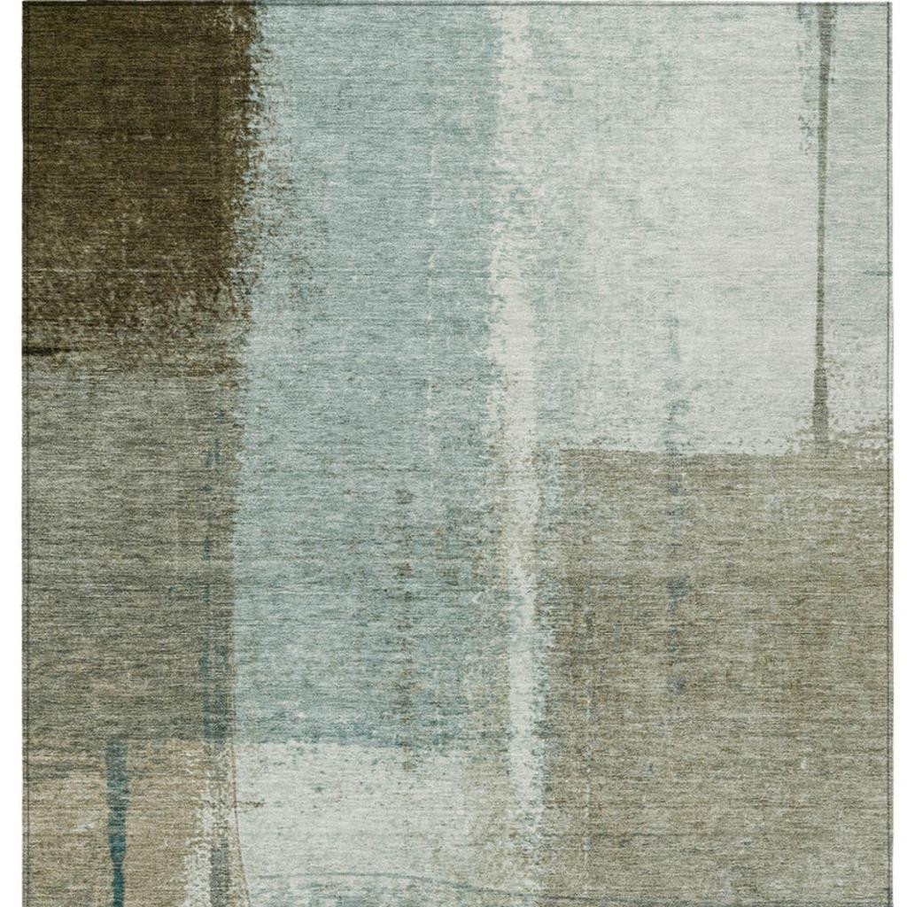 628678 9 x 12 ft. Pale Aqua & Beige Abstract Washable Transitional Indoor & Outdoor Rectangle Area Rug