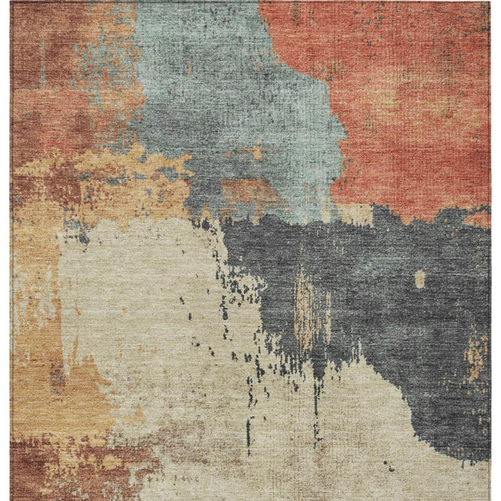 628458 3 x 5 ft. Rust Beige & Charcoal Abstract Washable Transitional Indoor & Outdoor Rectangle Area Rug