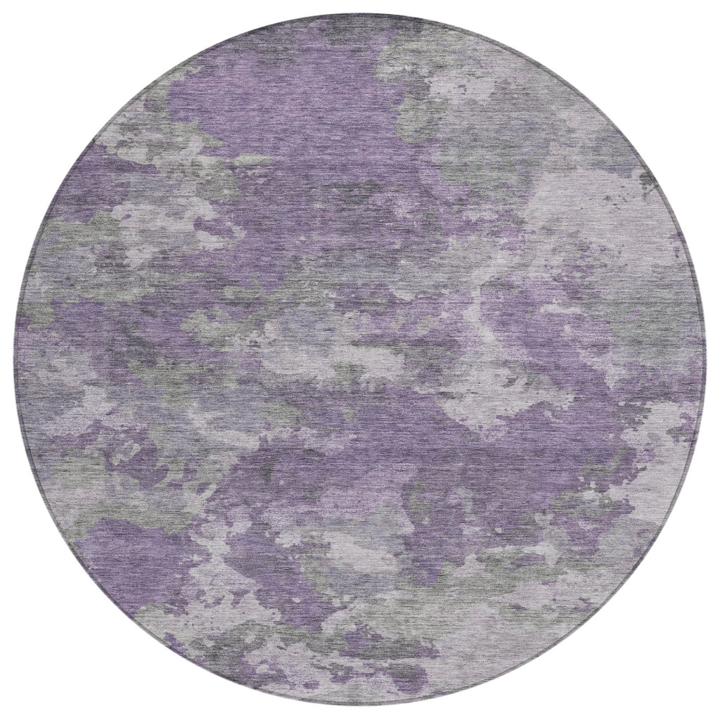 628394 8 ft. Purple & Gray Abstract Washable Transitional Indoor & Outdoor Round Area Rug