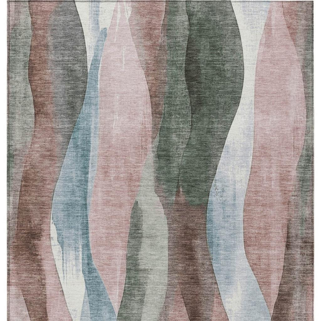 628347 8 x 10 ft. Salmon & Denim Blue Abstract Washable Transitional Indoor & Outdoor Rectangle Area Rug