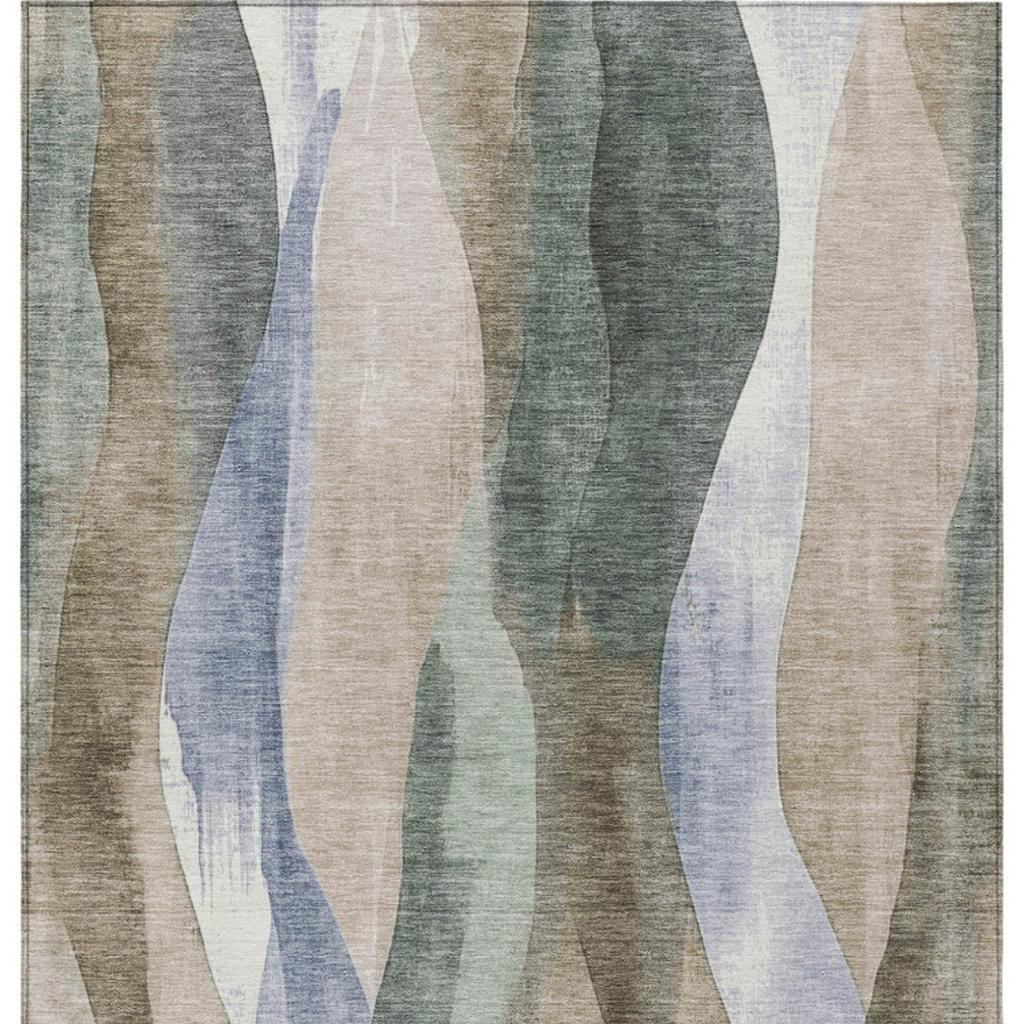 628327 5 x 8 ft. Beige & Denim Blue Abstract Washable Transitional Indoor & Outdoor Rectangle Area Rug