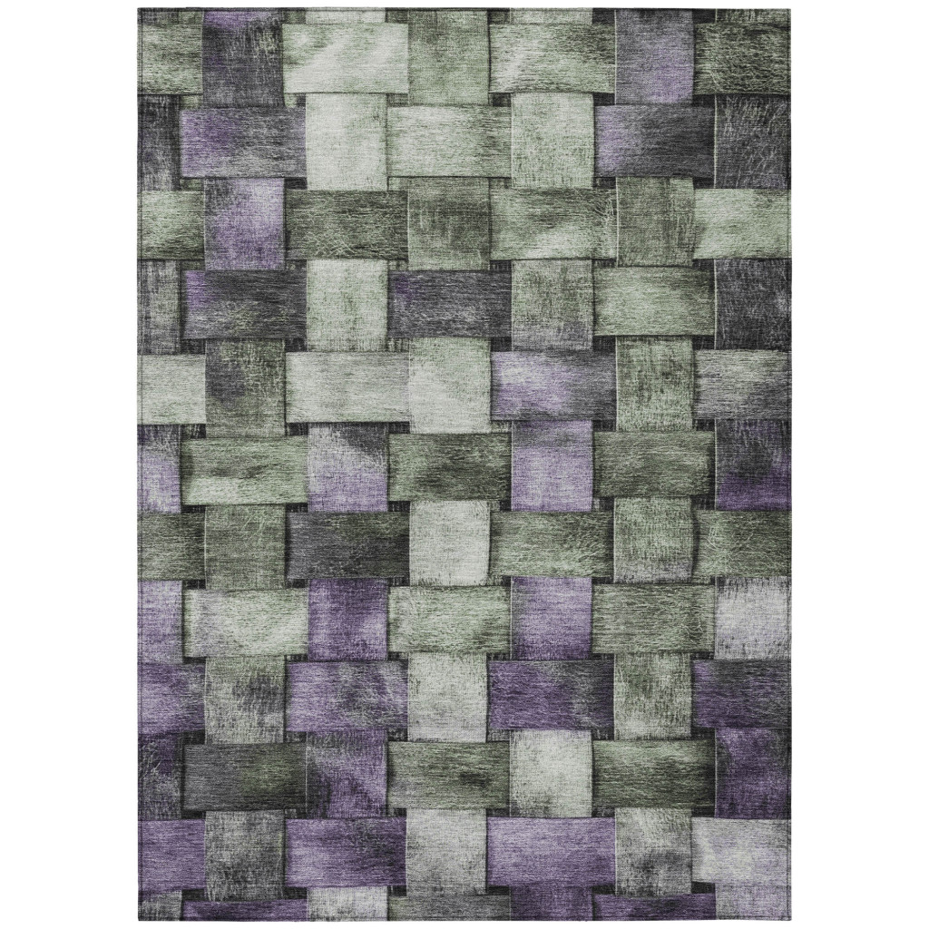 628302 3 x 5 ft. Sage & Purple Striped Washable Transitional Indoor & Outdoor Rectangle Area Rug