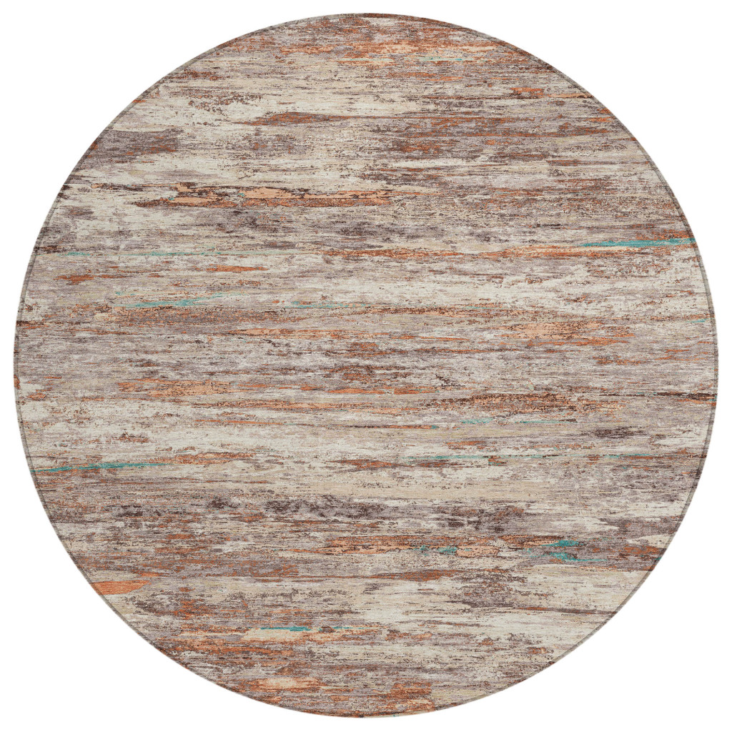628226 8 ft. Terra Cotta & Beige Abstract Washable Transitional Indoor & Outdoor Round Area Rug