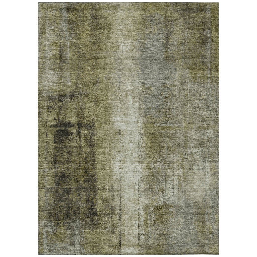 627998 8 x 10 ft. Olive Green & Ivory Abstract Washable Transitional Indoor & Outdoor Rectangle Area Rug