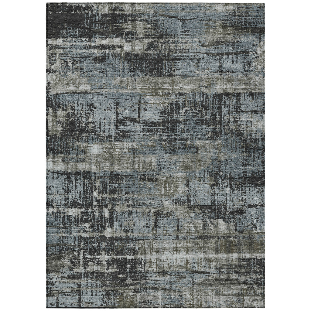 627690 5 x 8 ft. Charcoal & Gray Geometric Washable Transitional Indoor & Outdoor Rectangle Area Rug