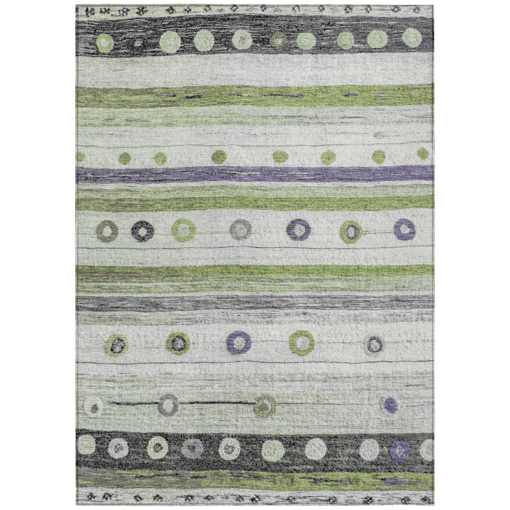 627533 3 x 5 ft. Artichoke Green Purple & Ivory Striped Washable Transitional Indoor & Outdoor Rectangle Area Rug
