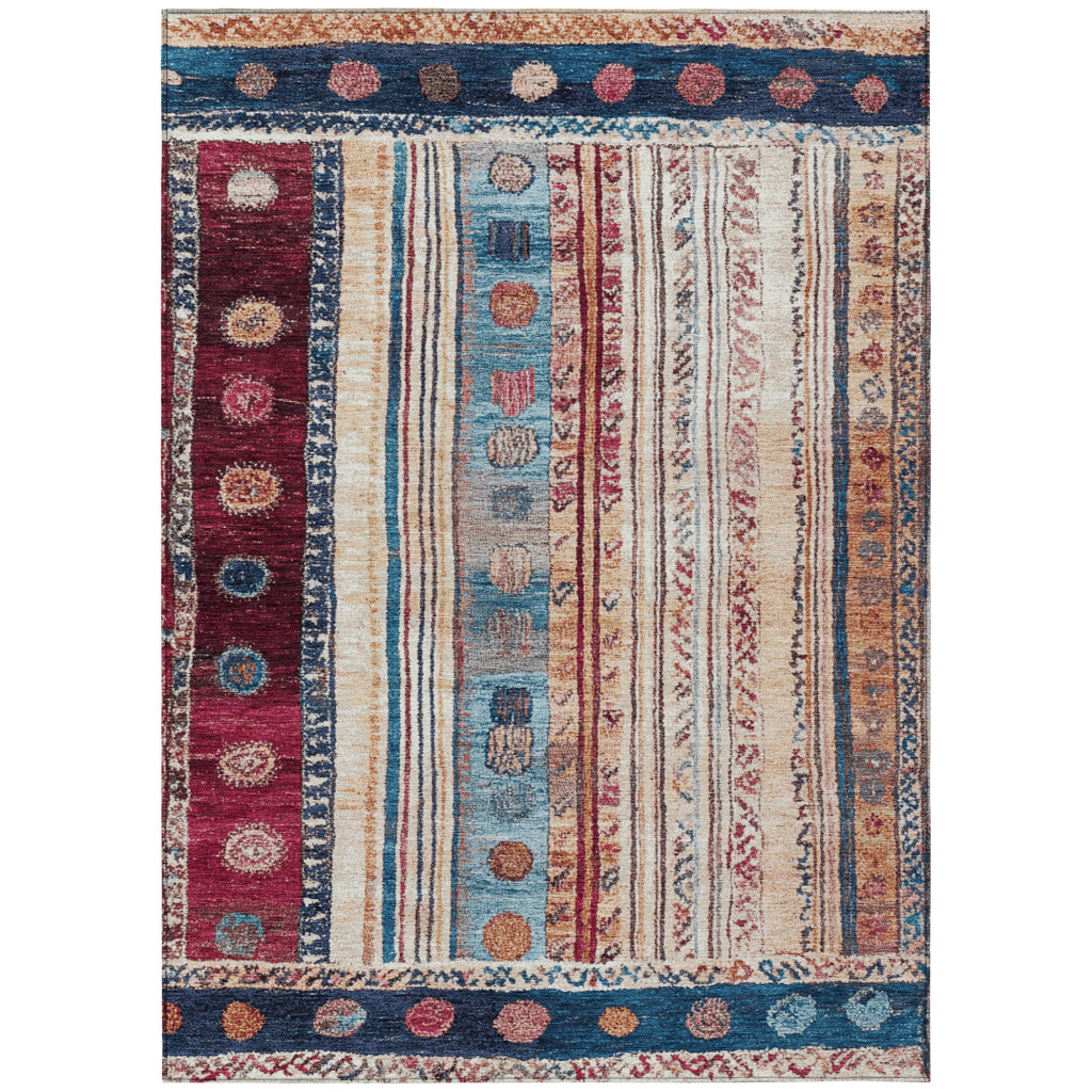 627359 8 x 10 ft. Navy Blue & Merlot Striped Washable Transitional Indoor & Outdoor Rectangle Area Rug