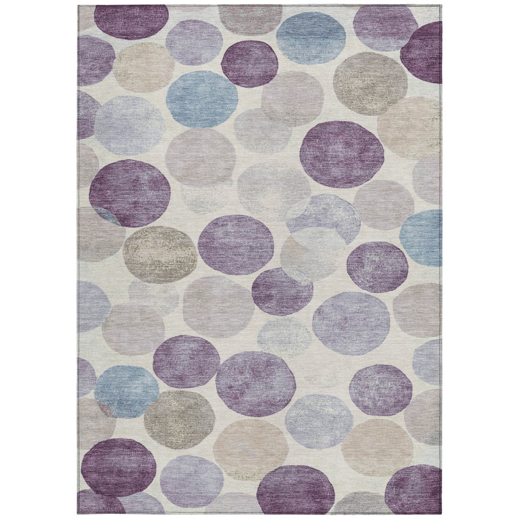 627041 8 x 10 ft. Plum Beige & Denim Blue Geometric Washable Transitional Indoor & Outdoor Rectangle Area Rug