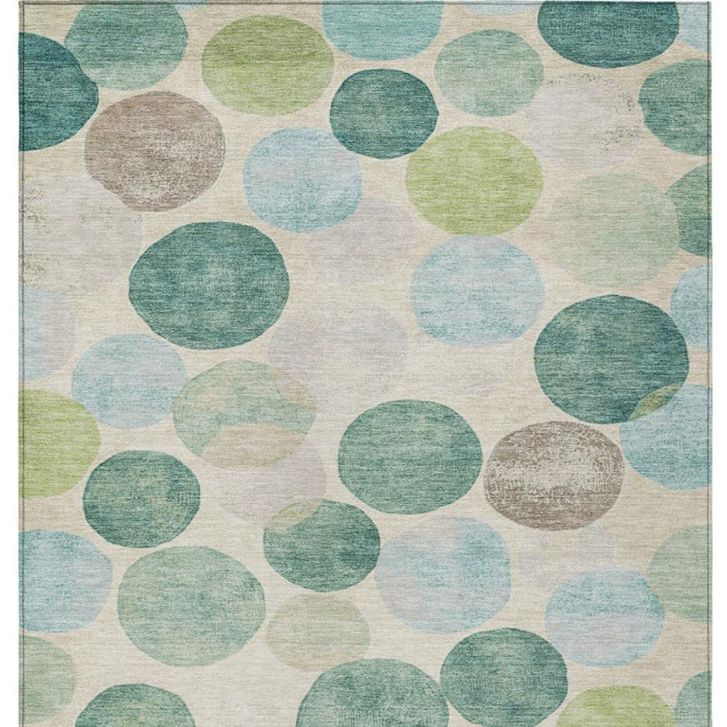 627049 10 x 14 ft. Teal Blue, Green & Ivory Geometric Washable Transitional Indoor & Outdoor Rectangle Area Rug
