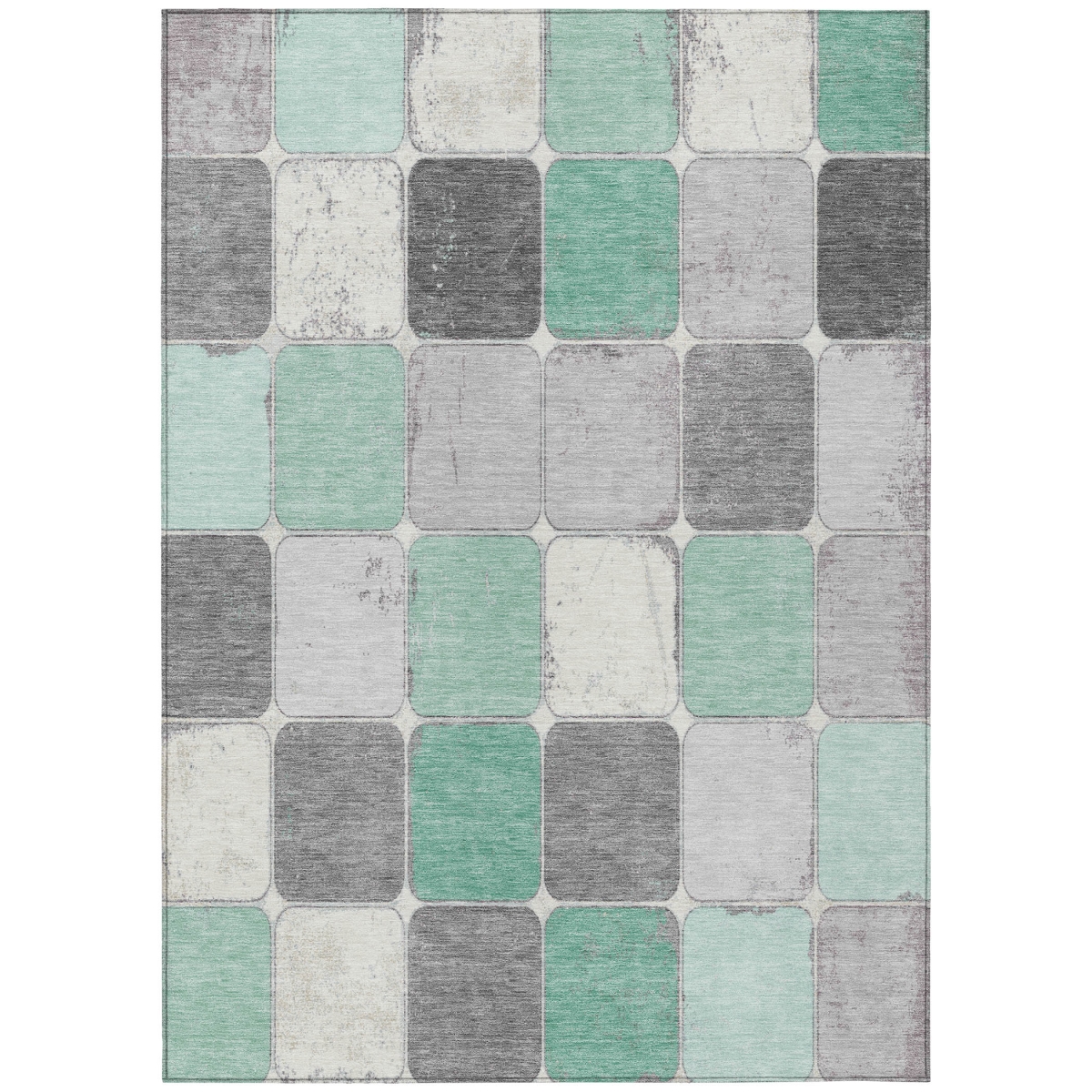 626945 8 x 10 ft. Mint Green & Gray Geometric Washable Transitional Indoor & Outdoor Rectangle Area Rug