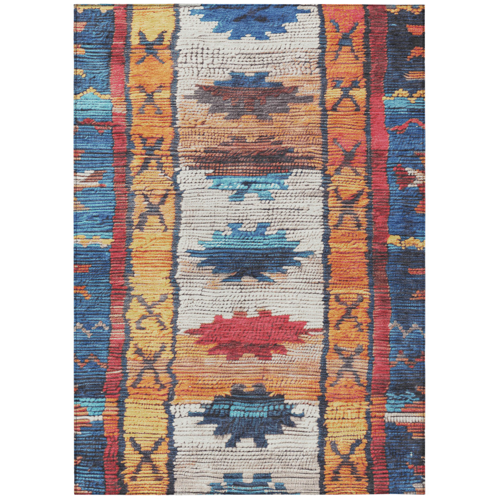626865 5 x 8 ft. Navy Blue & Copper Tribal Washable Transitional Indoor & Outdoor Rectangle Area Rug