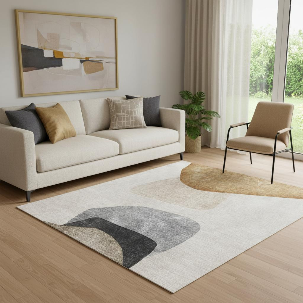 648468 5 x 8 ft. Brown & Gray Abstract Washable Machine Made Rectangle Area Rug with UV Protection