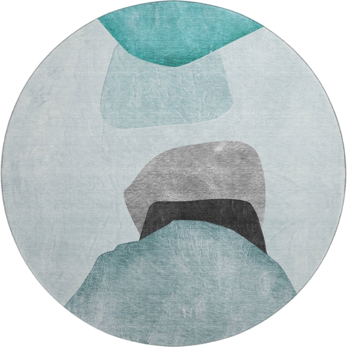 648487 8 ft. Teal & Gray Abstract Transitional Washable Round Area Rug with UV Protection