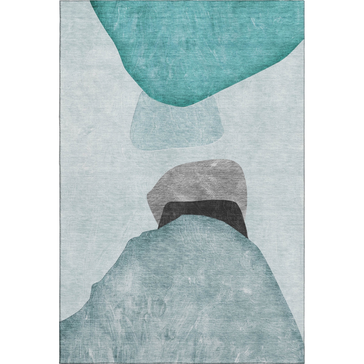 648488 8 x 10 ft. Teal & Gray Abstract Transitional Washable Machine Made Rectangle Area Rug with UV Protection