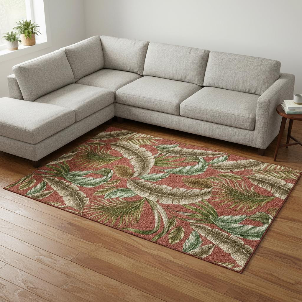 646252 9 x 12 ft. Cinnamon Green & Brown Geometric Washable Machine Made Rectangle Area Rug with UV Protection