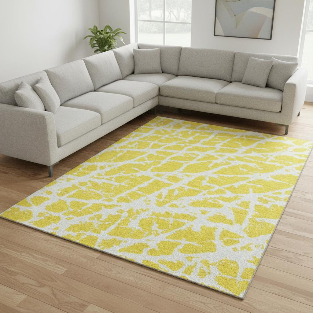 646601 9 x 12 ft. Yellow & Ivory Abstract Transitional Washable Machine Made Rectangle Area Rug with UV Protection