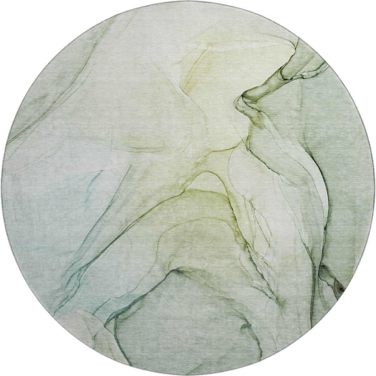 646629 8 ft. Green & Ivory Abstract Transitional Washable Round Area Rug with UV Protection