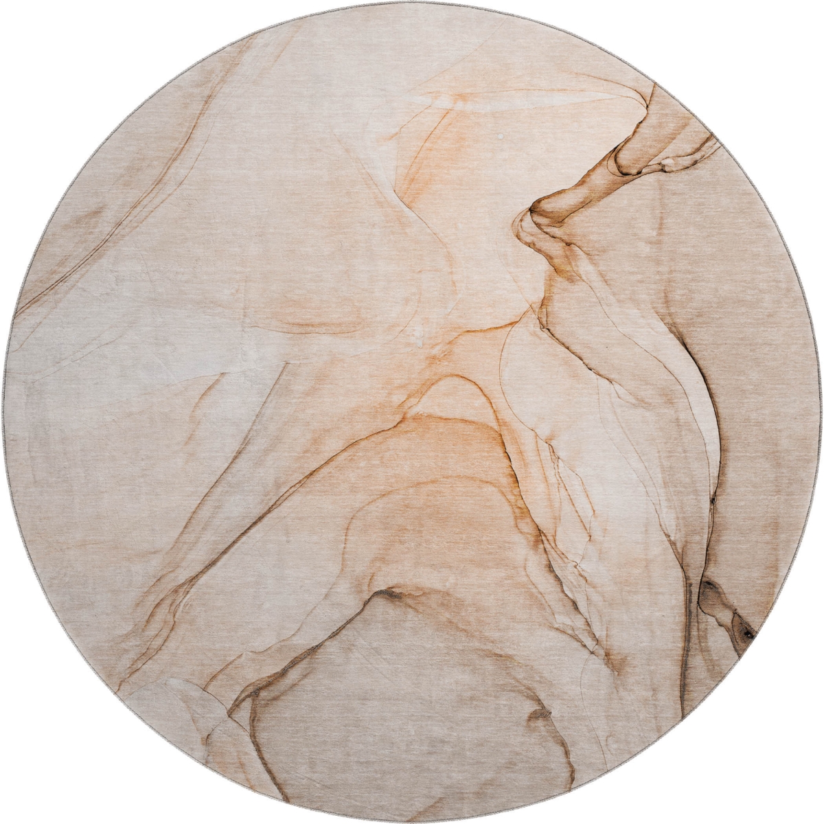 646635 8 ft. Orange & Ivory Abstract Transitional Washable Round Area Rug with UV Protection