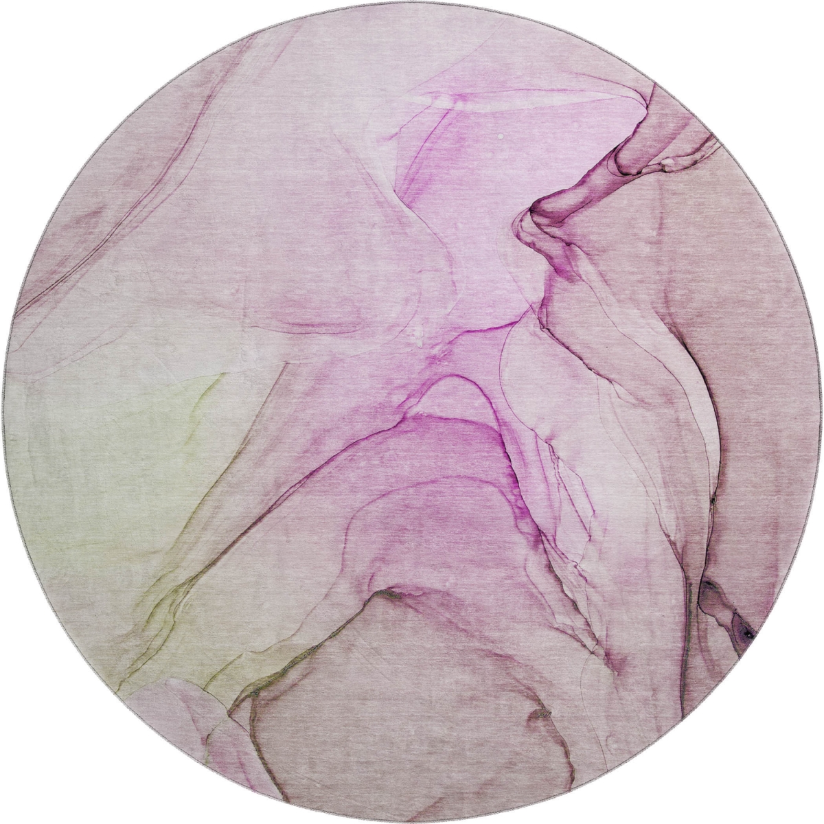 646641 8 ft. Pink & Ivory Abstract Transitional Washable Round Area Rug with UV Protection