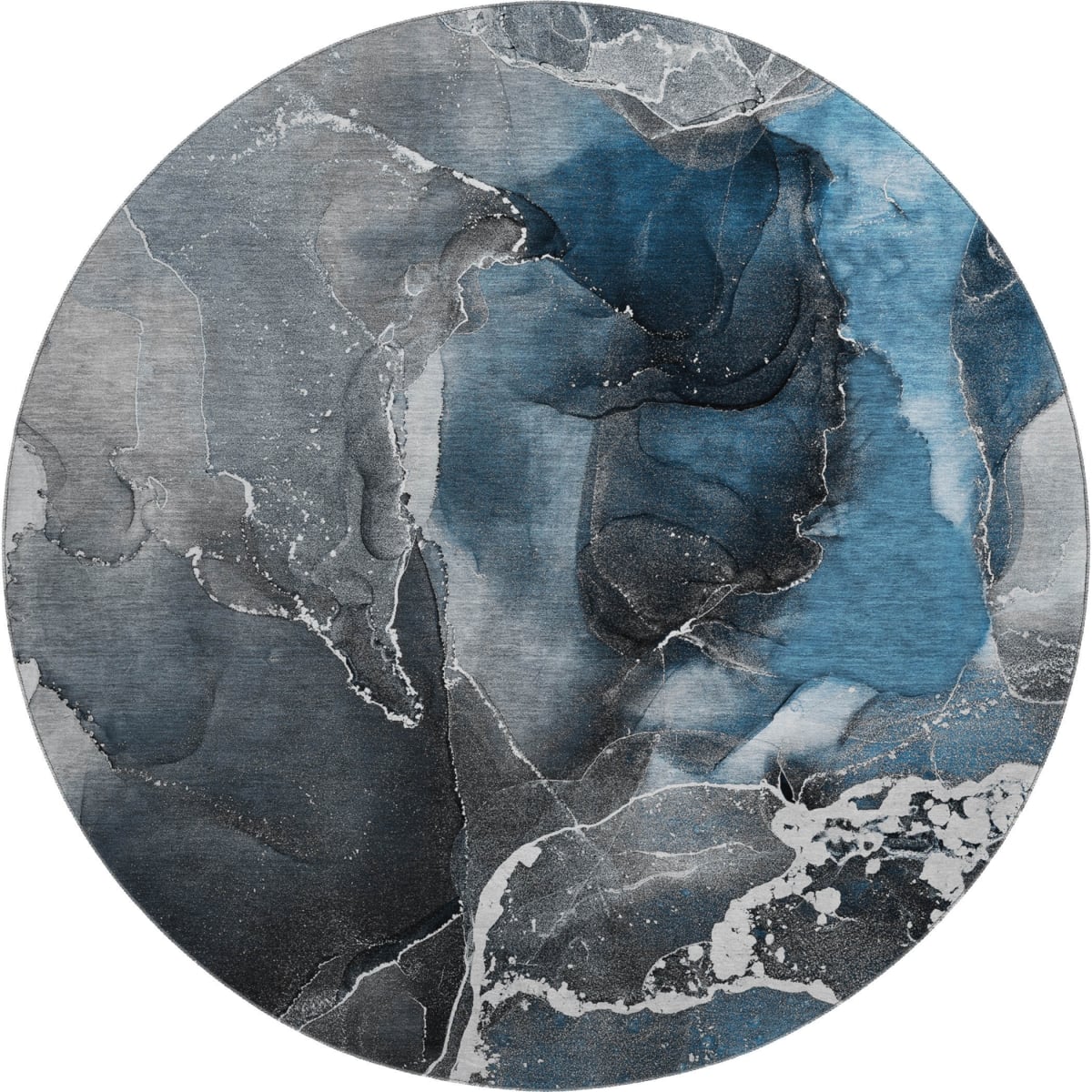 646659 8 ft. Blue & Charcoal Abstract Washable Round Area Rug with UV Protection