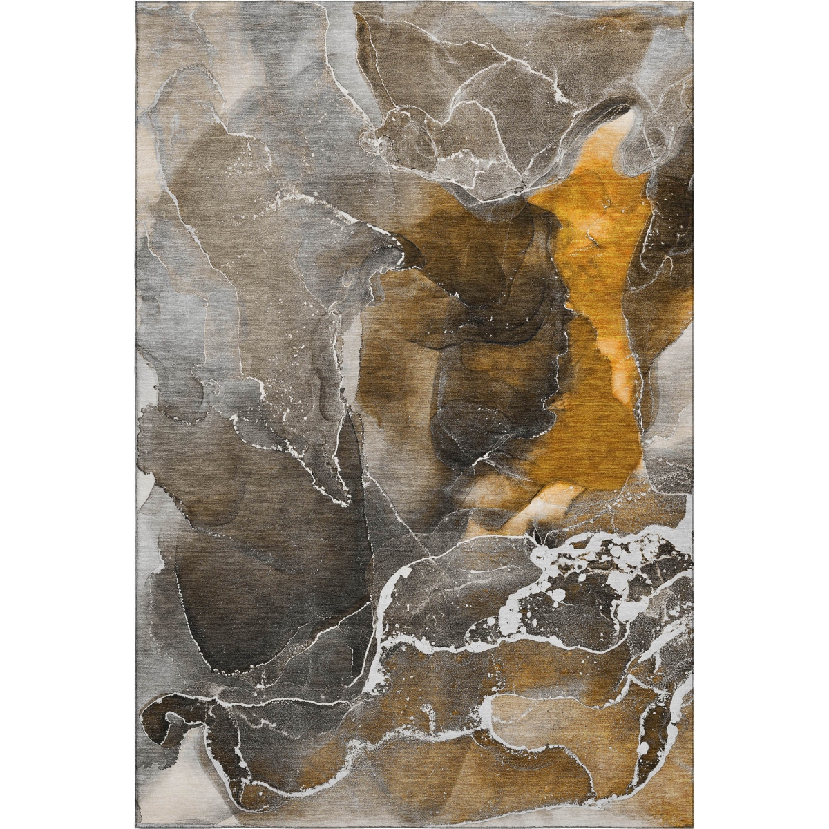 646663 3 x 5 ft. Brown & Ivory Abstract Contemporary Washable Machine Made Rectangle Area Rug with UV Protection