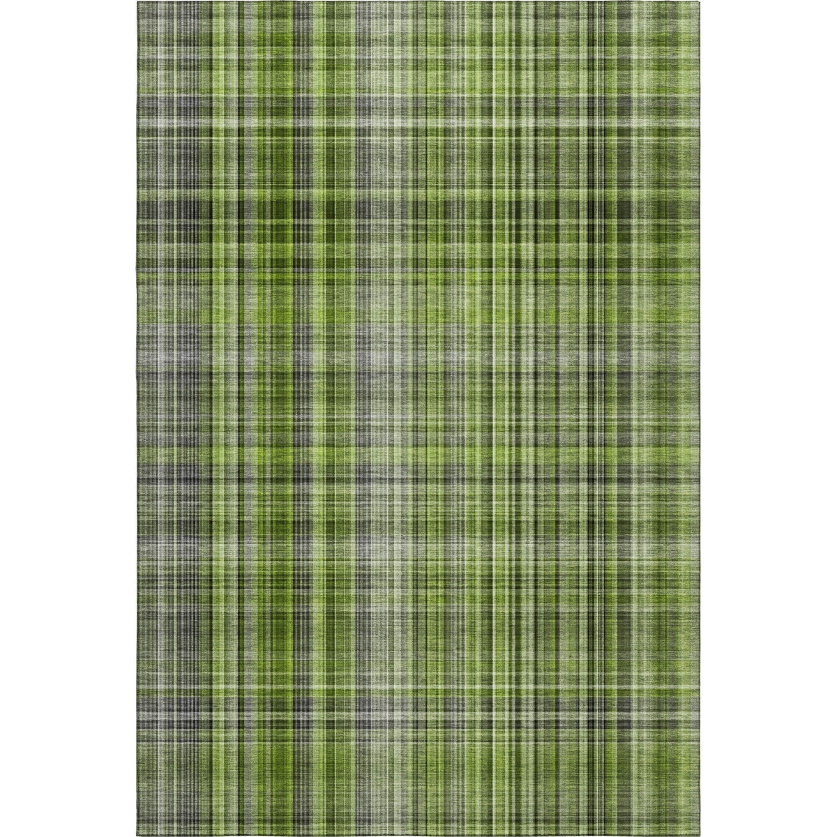 648270 5 x 8 ft. Green, Gray & Ivory Plaid Washable Machine Made Rectangle Area Rug with UV Protection