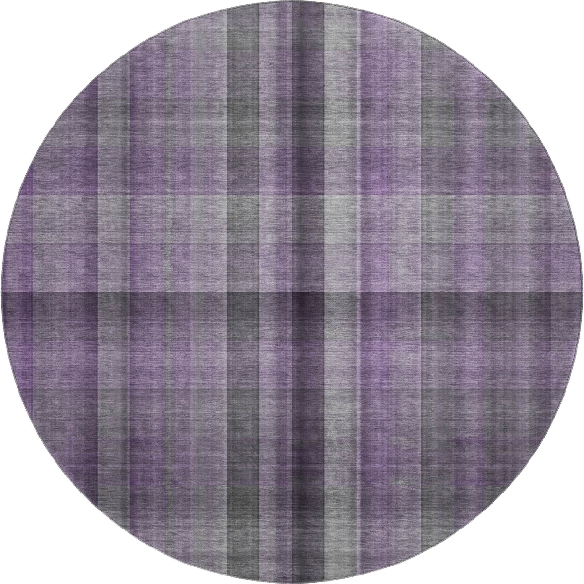 648511 8 ft. Purple & Gray Plaid Transitional Washable Round Area Rug with UV Protection