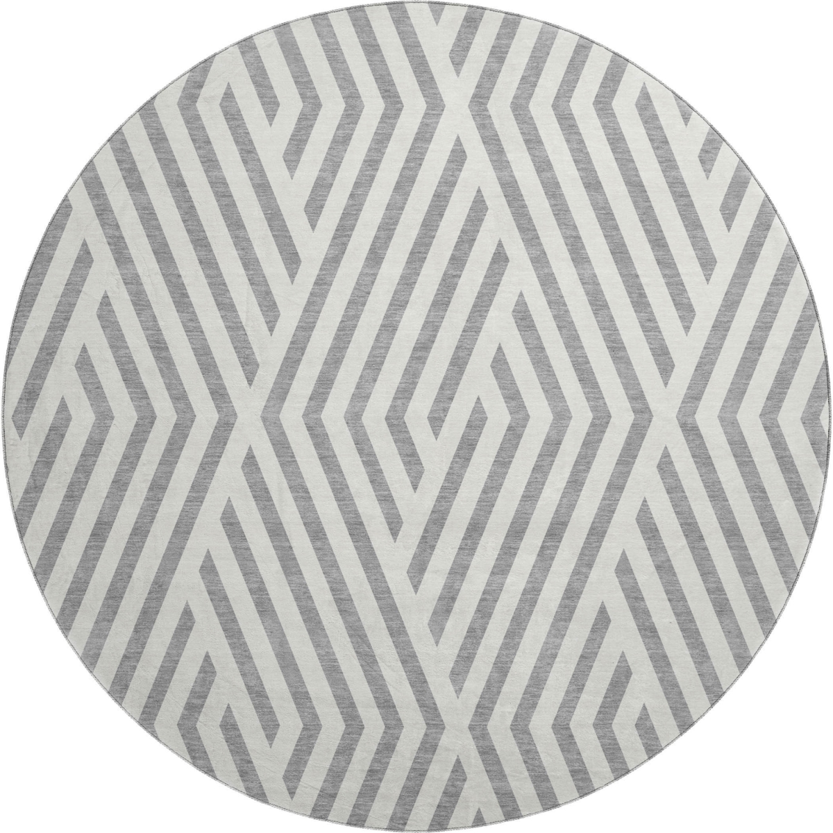 648541 8 ft. Gray & Ivory Geometric Transitional Washable Round Area Rug with UV Protection