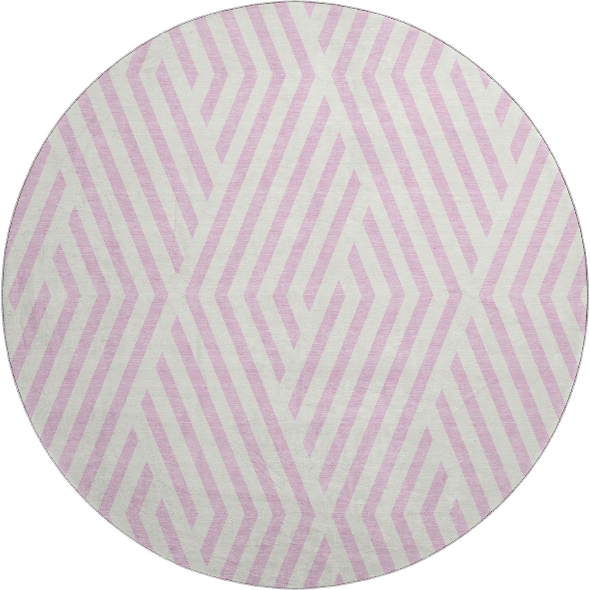 648583 8 ft. Pink & Ivory Geometric Transitional Washable Round Area Rug with UV Protection