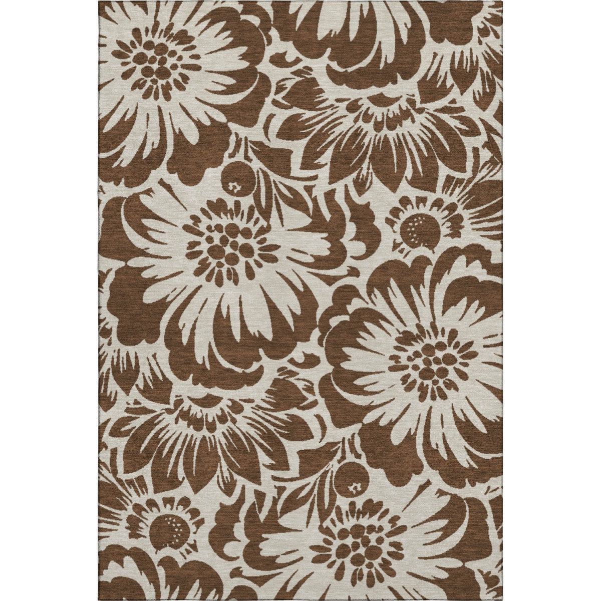 648624 5 x 8 ft. Brown & Ivory Floral Transitional Washable Machine Made Rectangle Area Rug with UV Protection