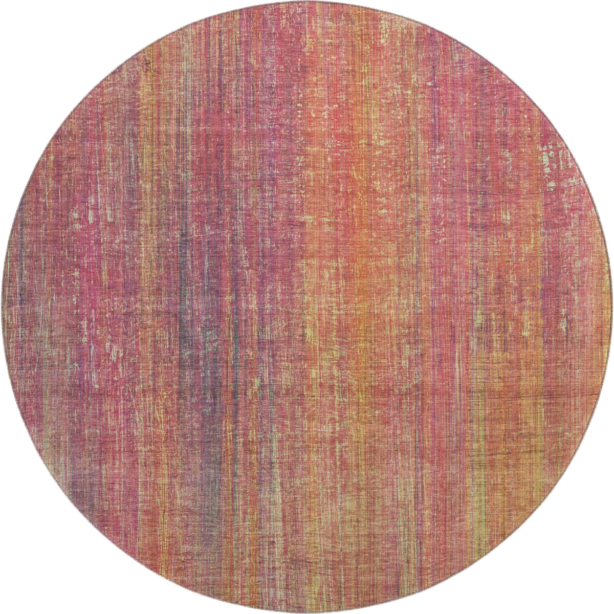 648763 8 ft. Red Yellow & Orange Striped Washable Round Area Rug with UV Protection