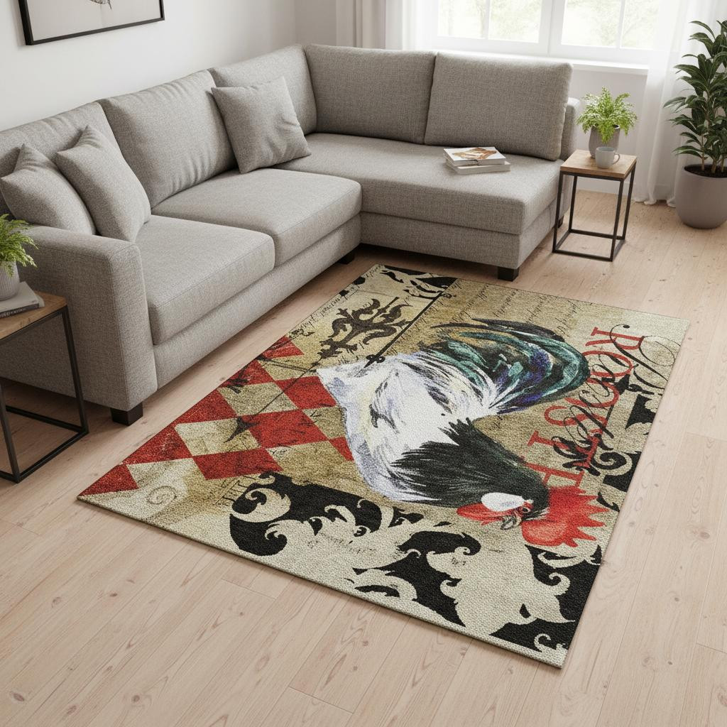645486 9 x 12 ft. Midnight Red & Beige Animal Print Washable Machine Made Rectangle Area Rug with UV Protection