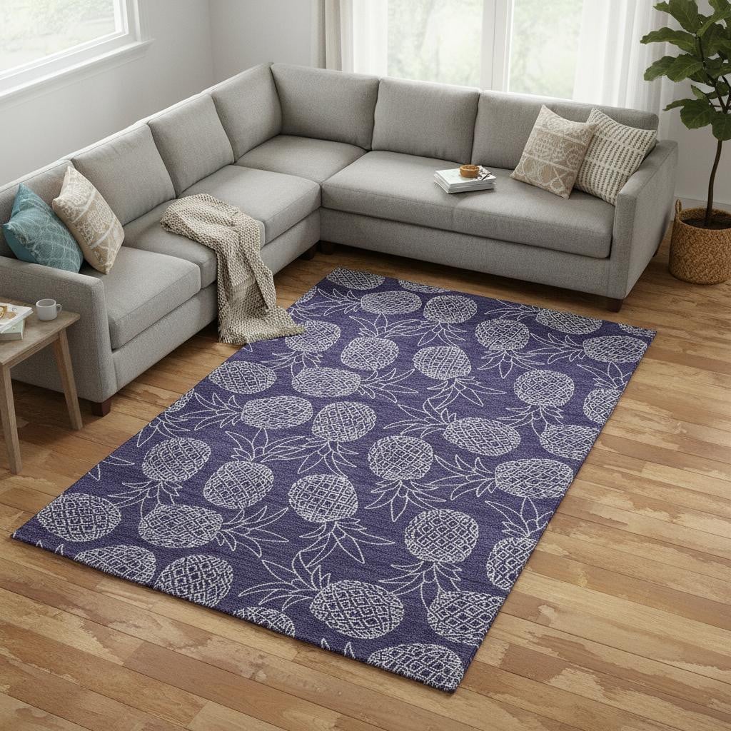 645505 10 x 14 ft. Blue & Ivory Botanical Leaves Cottage Washable Machine Made Rectangle Area Rug with UV Protection
