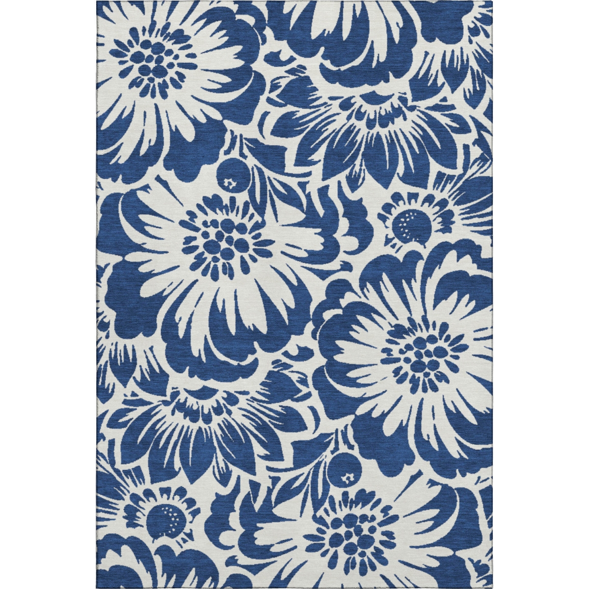 648668 8 x 10 ft. Navy Blue & Ivory Floral Transitional Washable Machine Made Rectangle Area Rug with UV Protection