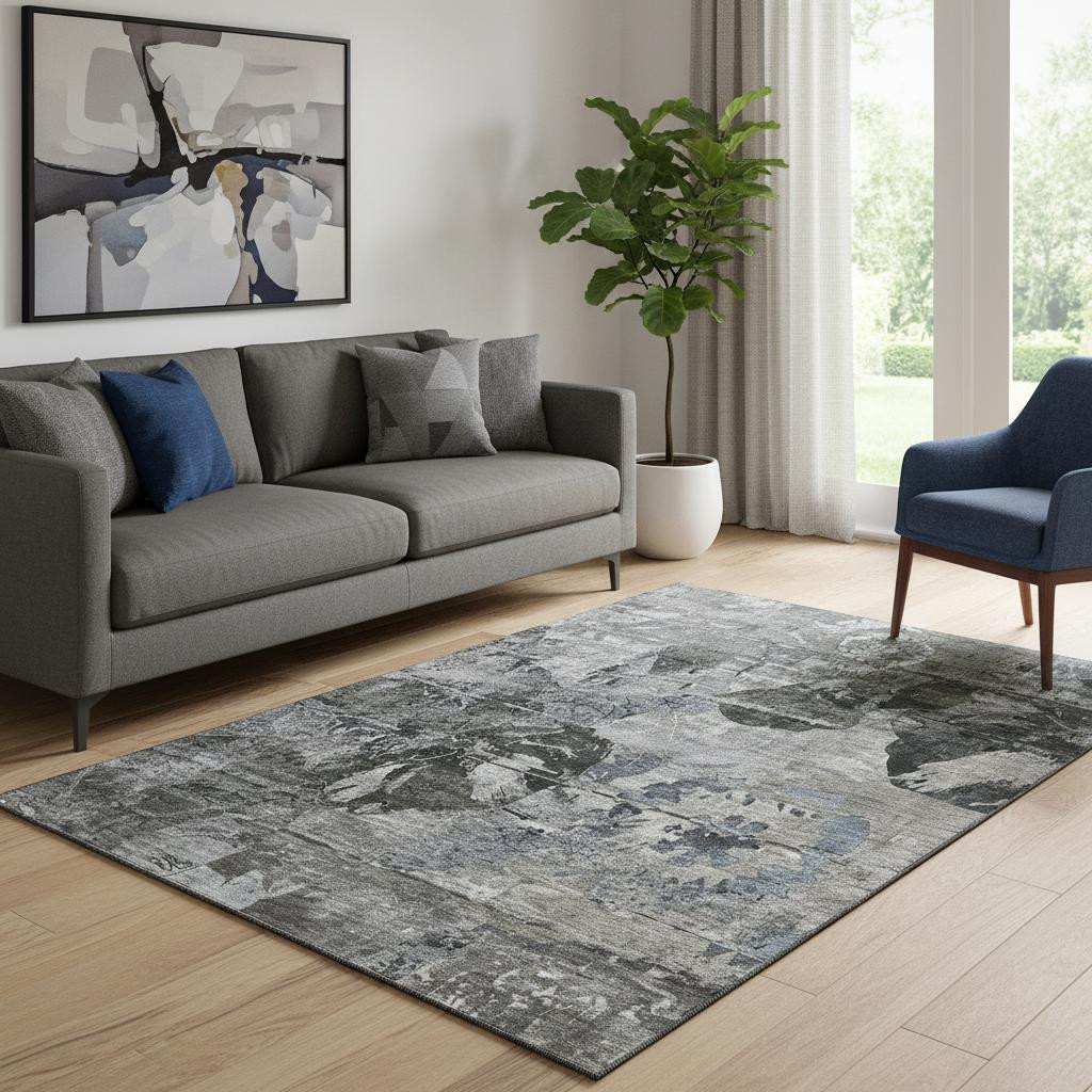 648846 5 x 8 ft. Gray & Taupe Abstract Washable Machine Made Rectangle Area Rug with UV Protection